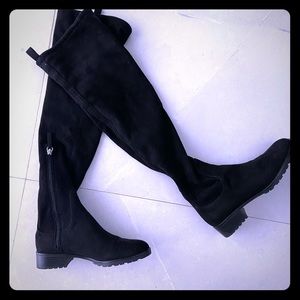 Zara Suede black tall flat boots - almost new